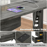 Unikito L Shaped Office Desk with Storage Cabinet and Recessed Power Strip LED Strip, 55 Inch Thickened Heavy Duty Executive Computer Desk with 2 Drawers and 1 Door Cabinet