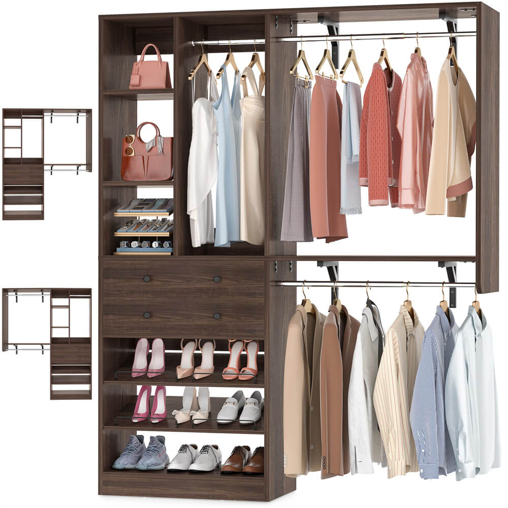 Unikito 5FT Closet System with 2 Wood Drawers, Closet Organizer with 3 ...
