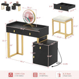 Unikito Vanity Desk with Mirror and Lights, Makeup Vanity Table Set with 3 Storage Drawers, Stool and Divided Organizers, Dressing Table with 3 Color Lighting Options for Women Girls
