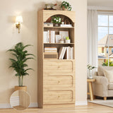 80'' Tall Bookcase with Drawers, Arched Wooden Bookshelf with Open Shelves & Storage for Living Room, Office & Bedroom