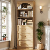 80'' Tall Bookcase with Drawers, Arched Wooden Bookshelf with Open Shelves & Storage for Living Room, Office & Bedroom