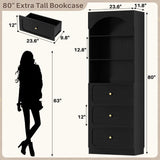 80'' Tall Bookcase with Drawers, Arched Wooden Bookshelf with Open Shelves & Storage for Living Room, Office & Bedroom