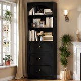 80'' Tall Bookcase with Drawers, Arched Wooden Bookshelf with Open Shelves & Storage for Living Room, Office & Bedroom