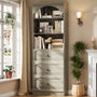 80'' Tall Bookcase with Drawers, Arched Wooden Bookshelf with Open Shelves & Storage for Living Room, Office & Bedroom