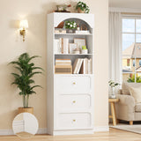 80'' Tall Bookcase with Drawers, Arched Wooden Bookshelf with Open Shelves & Storage for Living Room, Office & Bedroom