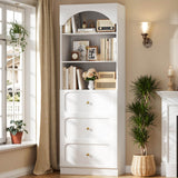 80'' Tall Bookcase with Drawers, Arched Wooden Bookshelf with Open Shelves & Storage for Living Room, Office & Bedroom