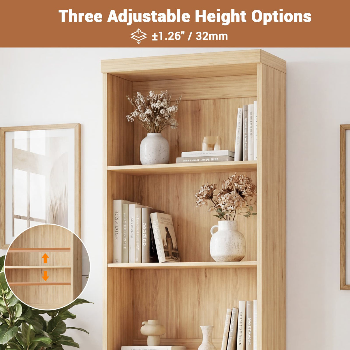 80" Bookshelf with 3 Drawers, Tall Bookcase with Thickened Top Panel and 3-Tier Open Shelves