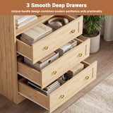 80" Bookshelf with 3 Drawers, Tall Bookcase with Thickened Top Panel and 3-Tier Open Shelves