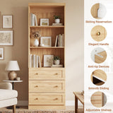 80" Bookshelf with 3 Drawers, Tall Bookcase with Thickened Top Panel and 3-Tier Open Shelves