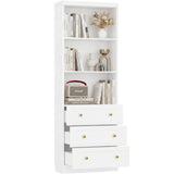 80" Bookshelf with 3 Drawers, Tall Bookcase with Thickened Top Panel and 3-Tier Open Shelves