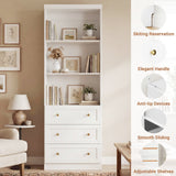 80" Bookshelf with 3 Drawers, Tall Bookcase with Thickened Top Panel and 3-Tier Open Shelves