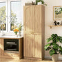 80'' Tall Farmhouse Pantry Cabinet with Arched Doors, Adjustable Shelves & Storage, Wooden Cabinet for Kitchen, Bathroom & Living Room