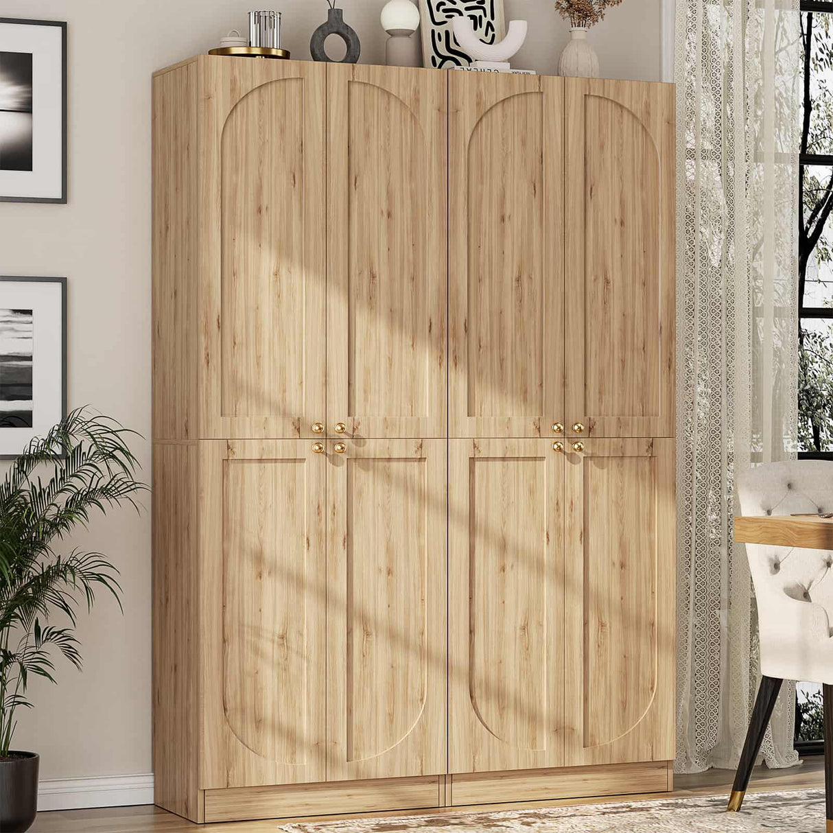 80'' Tall Farmhouse Pantry Cabinet with Arched Doors, Adjustable Shelves & Storage, 2 Packs