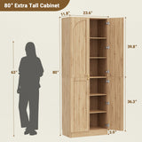 80'' Tall Farmhouse Pantry Cabinet with Arched Doors, Adjustable Shelves & Storage, Wooden Cabinet for Kitchen, Bathroom & Living Room