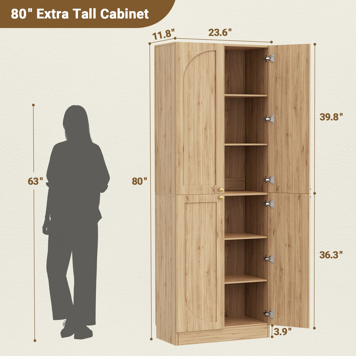 80'' Tall Farmhouse Pantry Cabinet with Arched Doors, Adjustable Shelves & Storage, 2 Packs