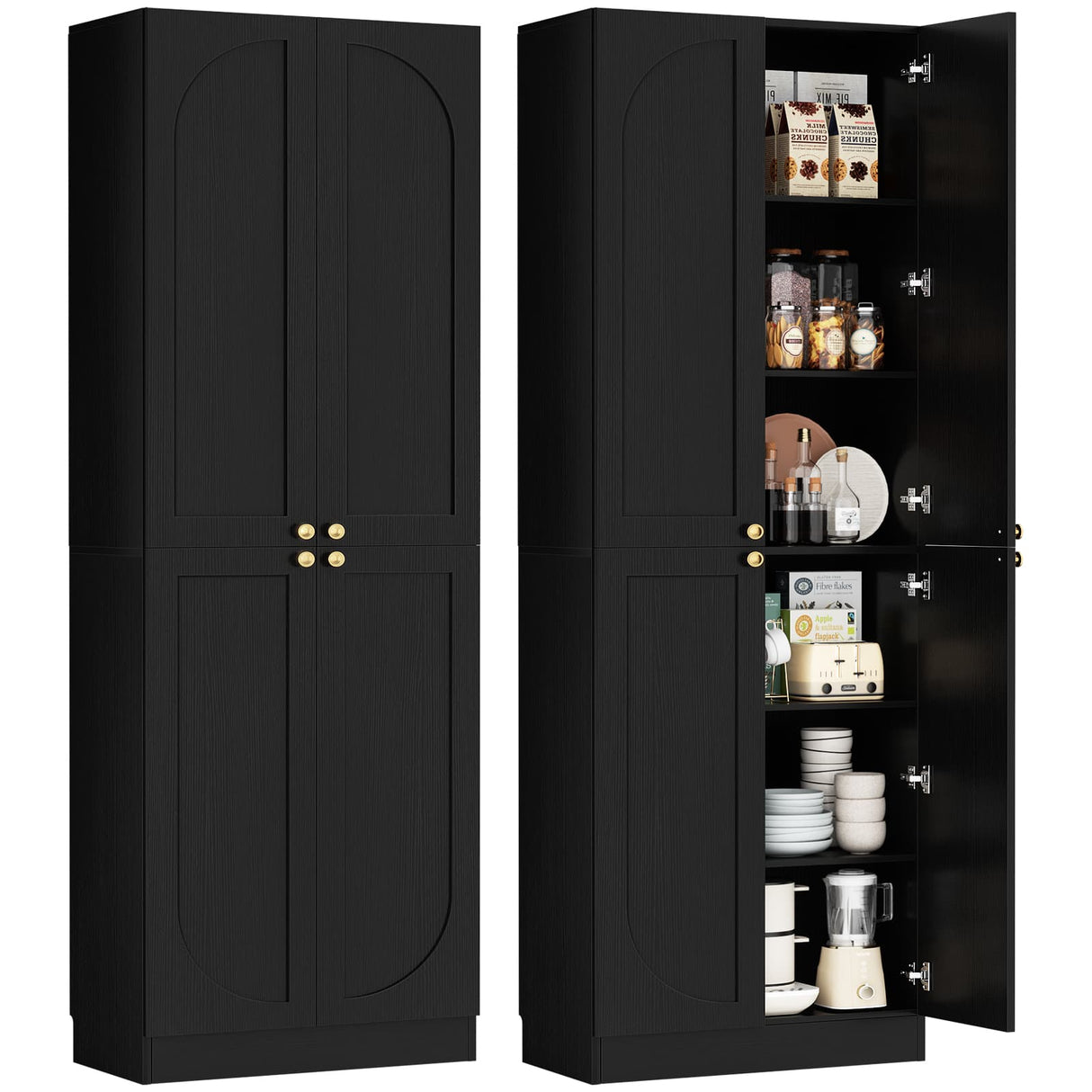 80'' Tall Farmhouse Pantry Cabinet with Arched Doors, Adjustable Shelves & Storage, 2 Packs