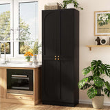 80'' Tall Farmhouse Pantry Cabinet with Arched Doors, Adjustable Shelves & Storage, Wooden Cabinet for Kitchen, Bathroom & Living Room