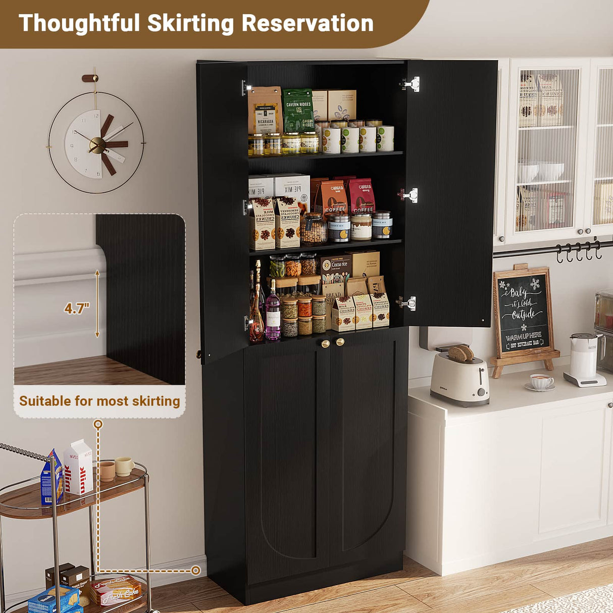 80'' Tall Farmhouse Pantry Cabinet with Arched Doors, Adjustable Shelves & Storage, 2 Packs