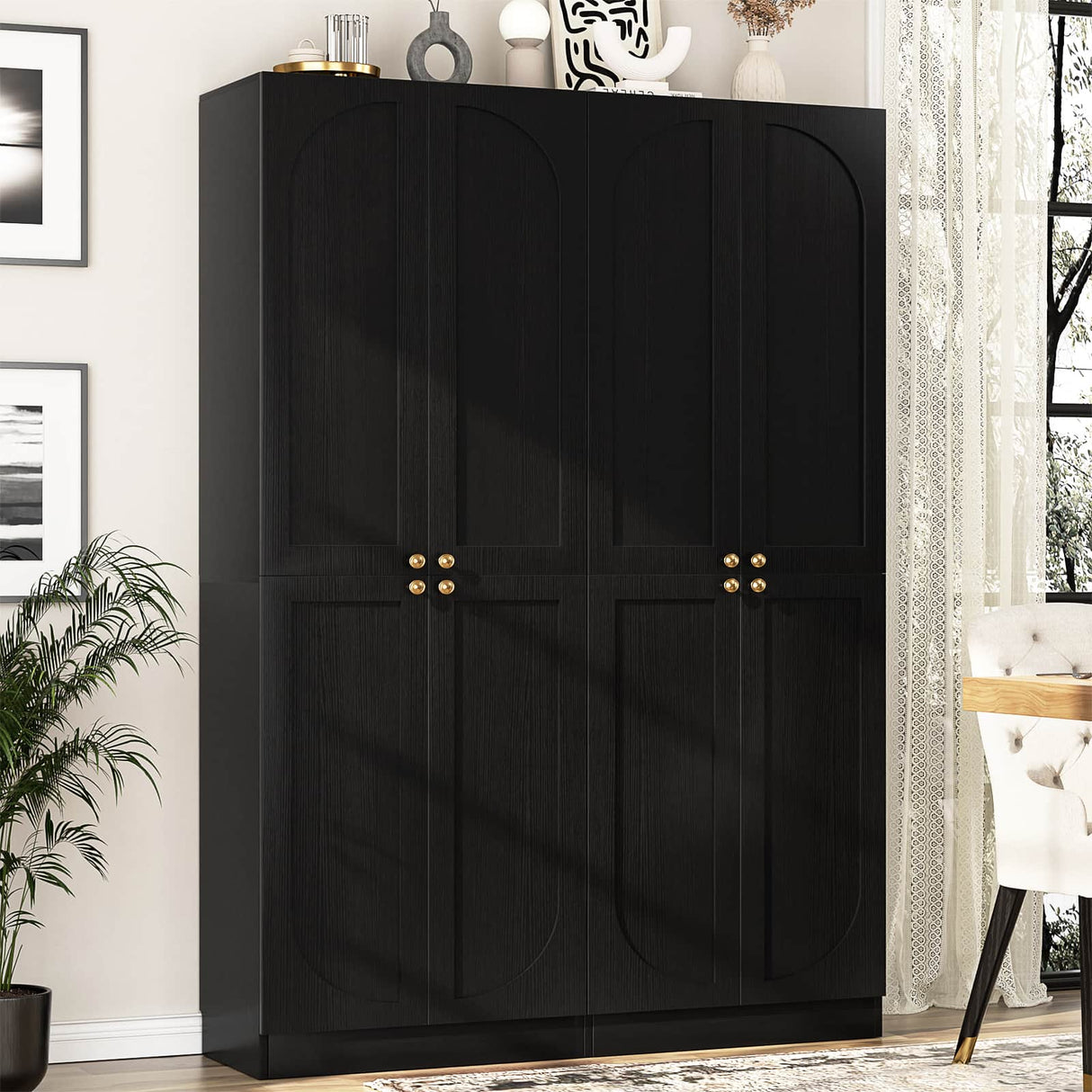 80'' Tall Farmhouse Pantry Cabinet with Arched Doors, Adjustable Shelves & Storage, 2 Packs
