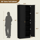 80'' Tall Farmhouse Pantry Cabinet with Arched Doors, Adjustable Shelves & Storage, Wooden Cabinet for Kitchen, Bathroom & Living Room