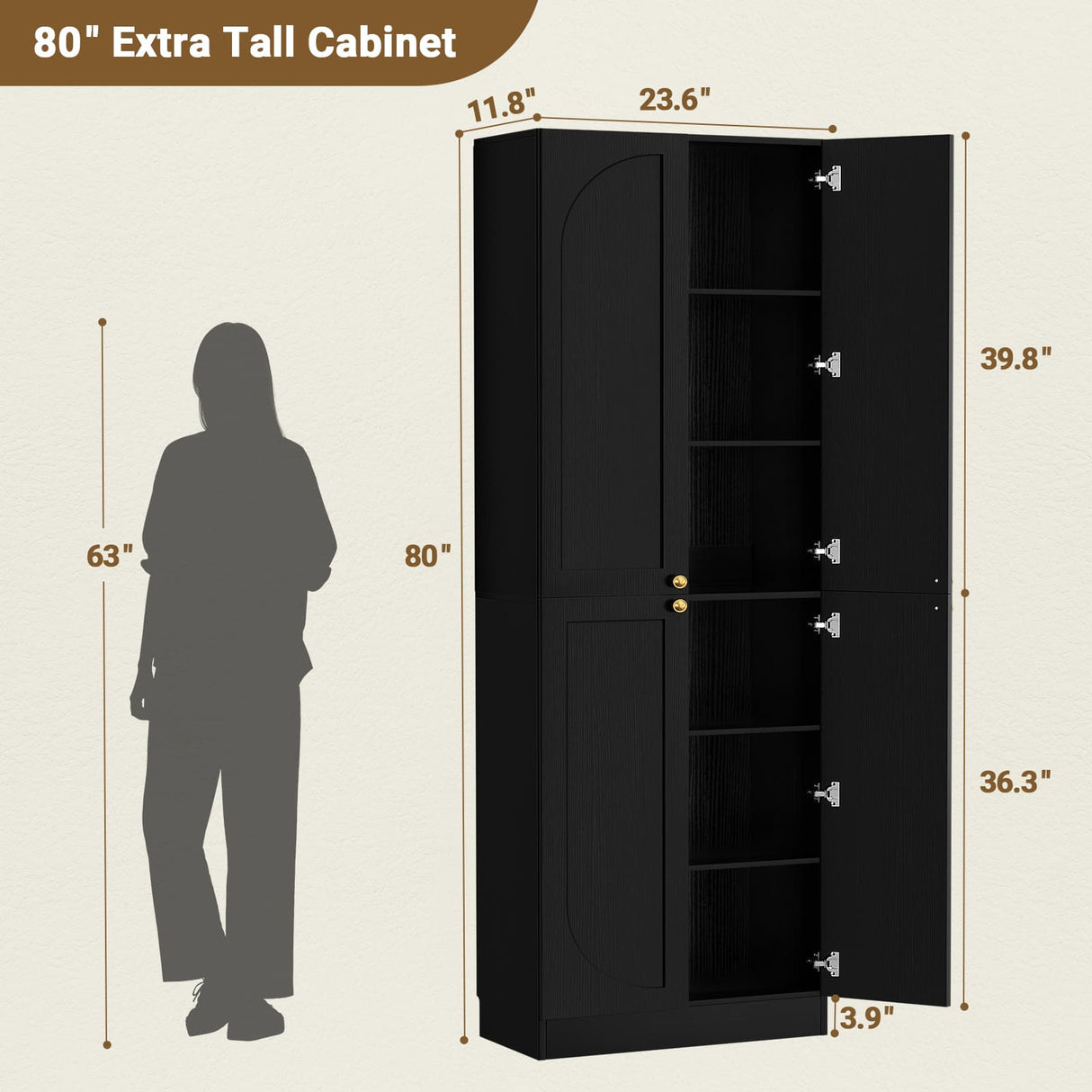 80'' Tall Farmhouse Pantry Cabinet with Arched Doors, Adjustable Shelves & Storage, 2 Packs