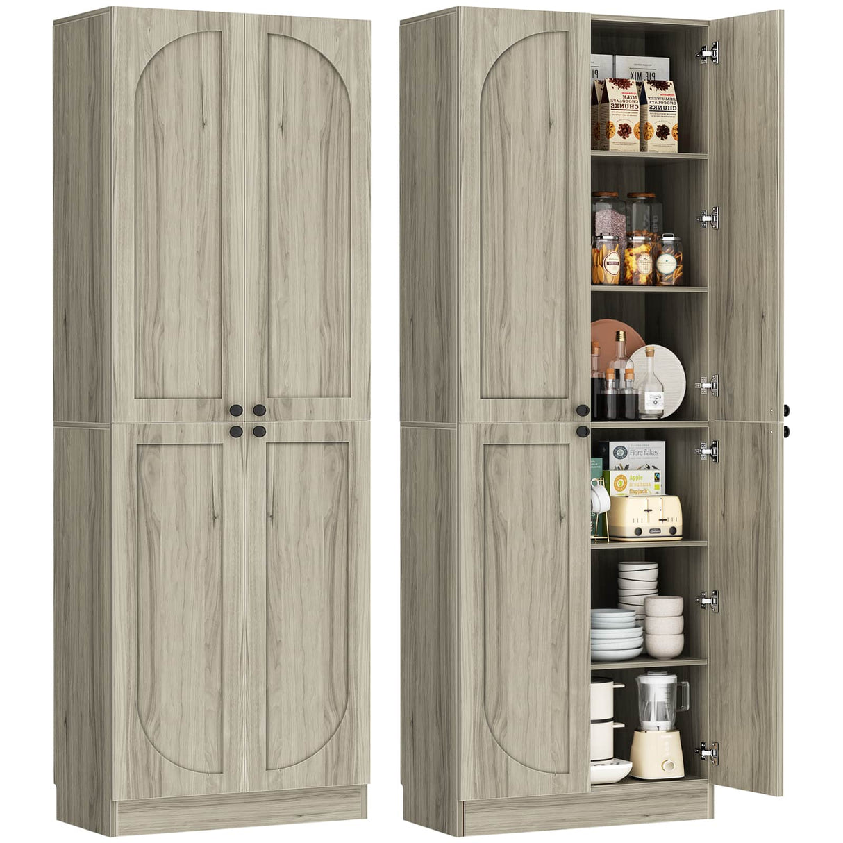 80'' Tall Farmhouse Pantry Cabinet with Arched Doors, Adjustable Shelves & Storage, 2 Packs
