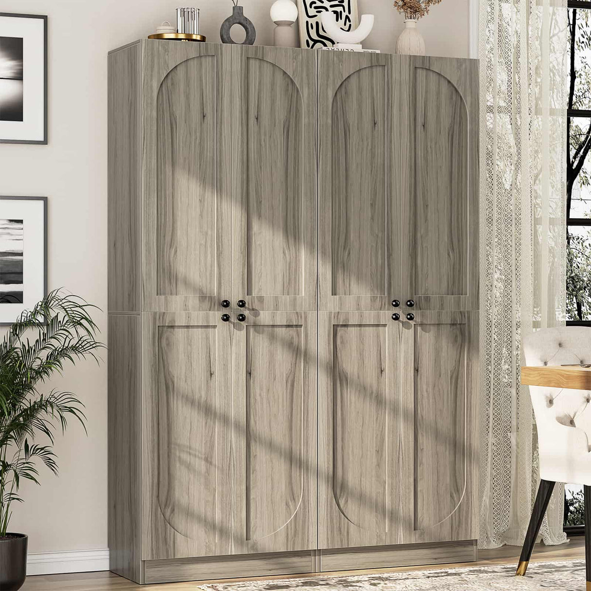 80'' Tall Farmhouse Pantry Cabinet with Arched Doors, Adjustable Shelves & Storage, 2 Packs