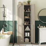 80'' Tall Farmhouse Pantry Cabinet with Arched Doors, Adjustable Shelves & Storage, Wooden Cabinet for Kitchen, Bathroom & Living Room
