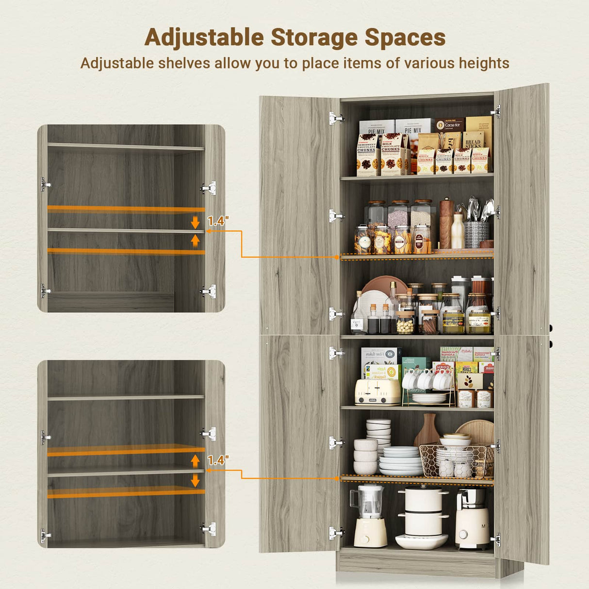 80'' Tall Farmhouse Pantry Cabinet with Arched Doors, Adjustable Shelves & Storage, 2 Packs