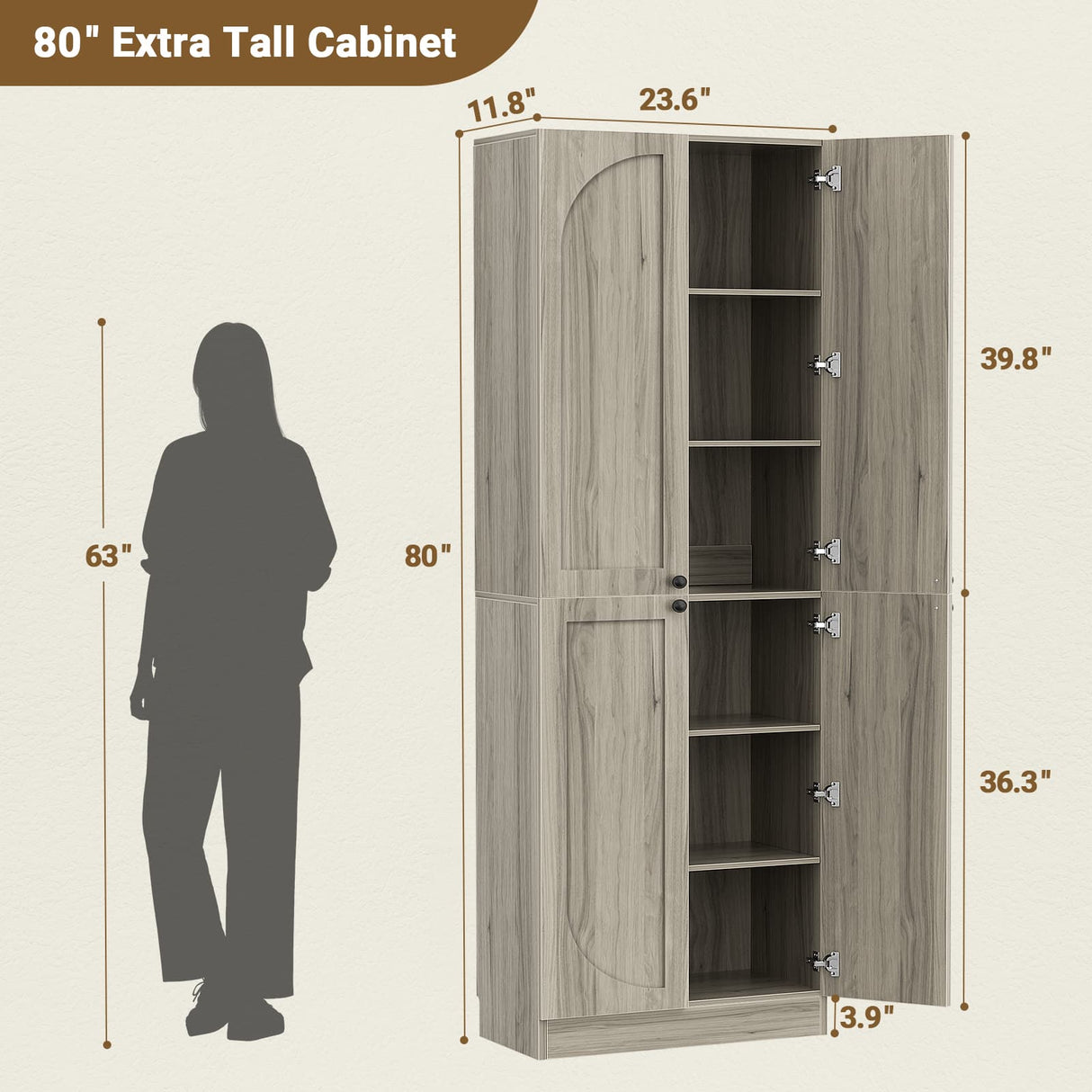 80'' Tall Farmhouse Pantry Cabinet with Arched Doors, Adjustable Shelves & Storage, 2 Packs