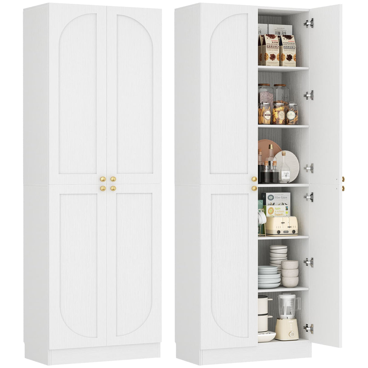 80'' Tall Farmhouse Pantry Cabinet with Arched Doors, Adjustable Shelves & Storage, 2 Packs