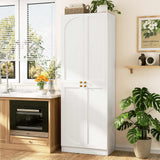 80'' Tall Farmhouse Pantry Cabinet with Arched Doors, Adjustable Shelves & Storage, Wooden Cabinet for Kitchen, Bathroom & Living Room