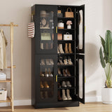 8-Tier Shoe Cabinet with LED Lights & Clear Doors, Extra Wide Storage Display Cabinet with Gold Accents for Shoes, Bags & Collectibles