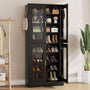8-Tier Shoe Cabinet with LED Lights & Clear Doors, Extra Wide Storage Display Cabinet with Gold Accents for Shoes, Bags & Collectibles