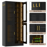 8-Tier Shoe Cabinet with LED Lights & Clear Doors, Extra Wide Storage Display Cabinet with Gold Accents for Shoes, Bags & Collectibles