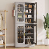 8-Tier Shoe Cabinet with LED Lights & Clear Doors, Extra Wide Storage Display Cabinet with Gold Accents for Shoes, Bags & Collectibles