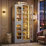 8-Tier Shoe Cabinet with LED Lights & Clear Doors, Extra Wide Storage Display Cabinet with Gold Accents for Shoes, Bags & Collectibles