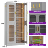 8-Tier Shoe Cabinet with LED Lights & Clear Doors, Extra Wide Storage Display Cabinet with Gold Accents for Shoes, Bags & Collectibles