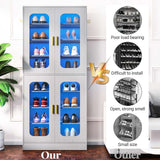 8-Tier Shoe Cabinet with LED Lights & Clear Doors, Extra Wide Storage Display Cabinet with Gold Accents for Shoes, Bags & Collectibles