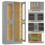 8-Tier Shoe Cabinet with LED Lights & Clear Doors, Extra Wide Storage Display Cabinet with Gold Accents for Shoes, Bags & Collectibles