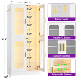 8-Tier Shoe Cabinet with LED Lights & Clear Doors, Extra Wide Storage Display Cabinet with Gold Accents for Shoes, Bags & Collectibles