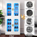 8-Tier Shoe Cabinet with LED Lights & Clear Doors, Extra Wide Storage Display Cabinet with Gold Accents for Shoes, Bags & Collectibles