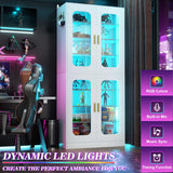 8-Tier Shoe Cabinet with LED Lights & Clear Doors, Extra Wide Storage Display Cabinet with Gold Accents for Shoes, Bags & Collectibles