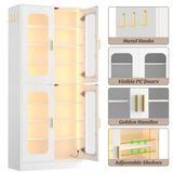 8-Tier Shoe Cabinet with LED Lights & Clear Doors, Extra Wide Storage Display Cabinet with Gold Accents for Shoes, Bags & Collectibles
