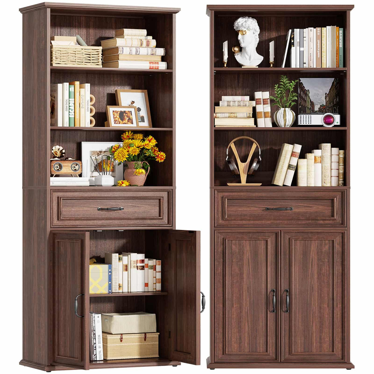 80'' Tall Farmhouse Bookcase with Storage Cabinet & Drawer, 2 Packs