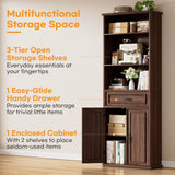 80'' Tall Farmhouse Bookcase with Doors & Drawer, Wooden Storage Cabinet with Shelves, Display Bookshelf for Living Room, Office & Kitchen