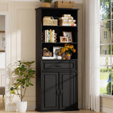 80'' Tall Farmhouse Bookcase with Doors & Drawer, Wooden Storage Cabinet with Shelves, Display Bookshelf for Living Room, Office & Kitchen