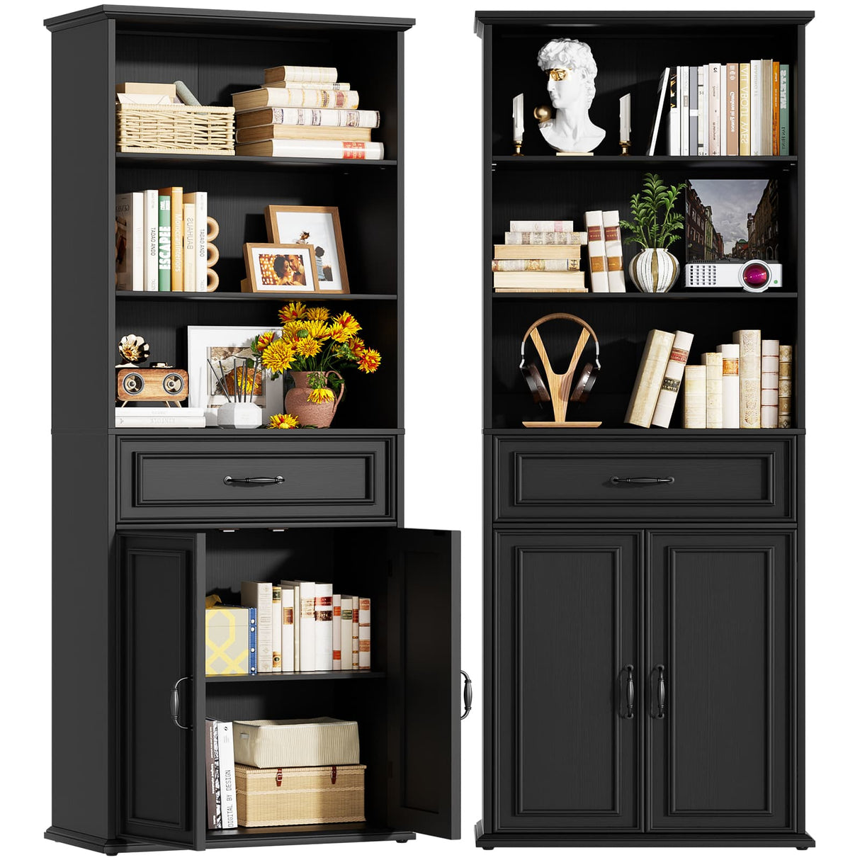 80'' Tall Farmhouse Bookcase with Storage Cabinet & Drawer, 2 Packs