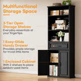 80'' Tall Farmhouse Bookcase with Doors & Drawer, Wooden Storage Cabinet with Shelves, Display Bookshelf for Living Room, Office & Kitchen