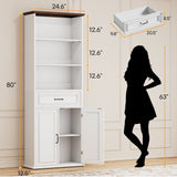80'' Tall Farmhouse Bookcase with Doors & Drawer, Wooden Storage Cabinet with Shelves, Display Bookshelf for Living Room, Office & Kitchen